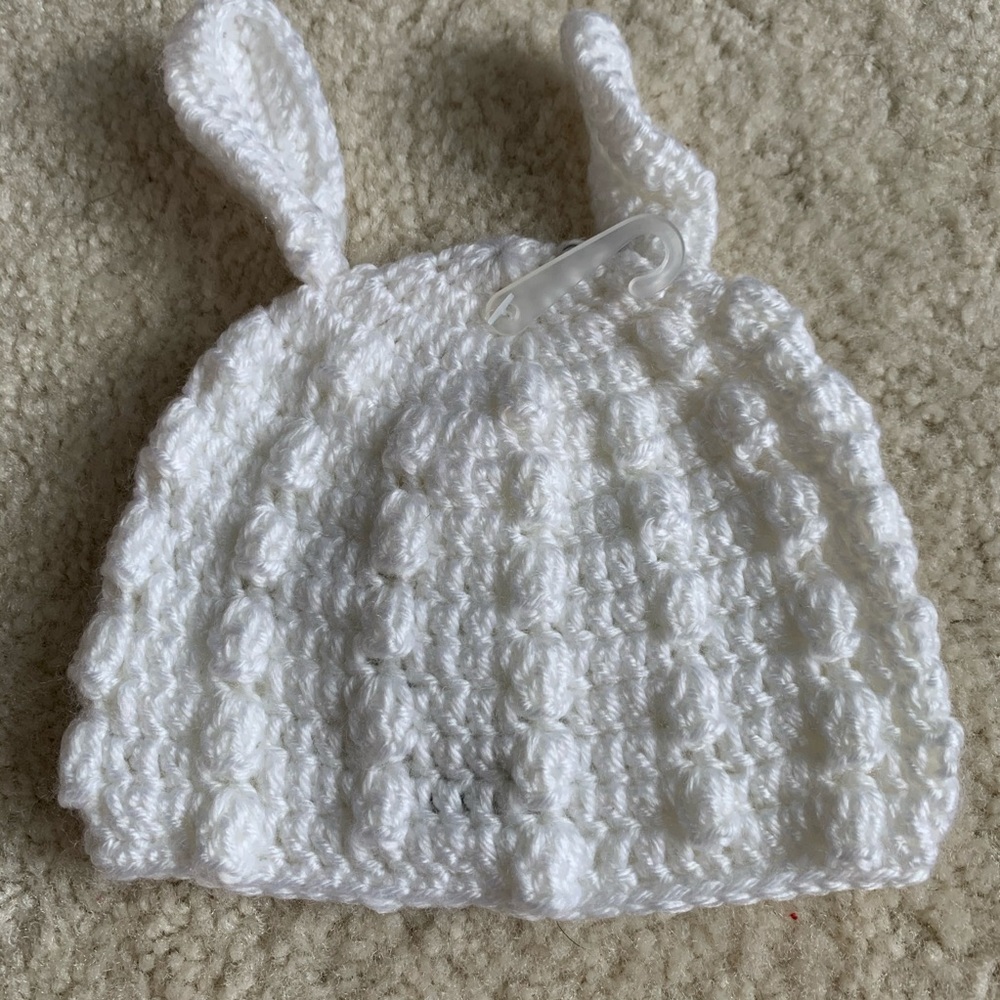 Hand Crocheted White Easter Bunny Hat - Picture 4 of 4